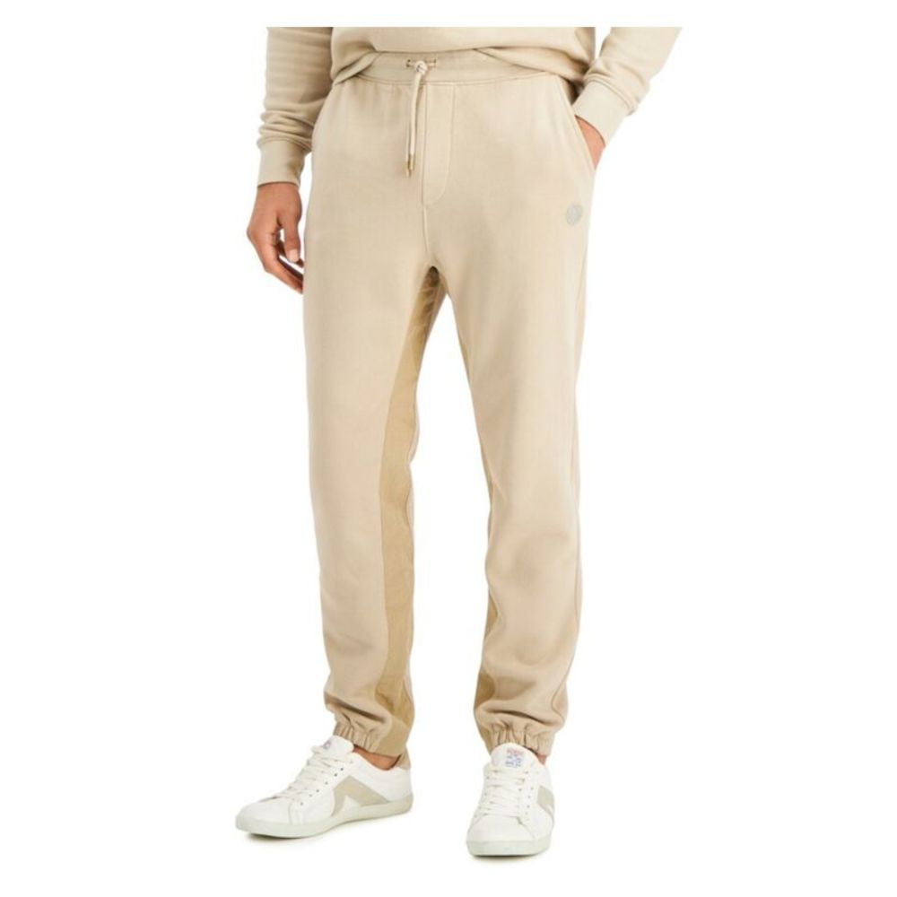 GUESS Mens Eco Paul Beige Logo Graphic Fleece Joggers XXL